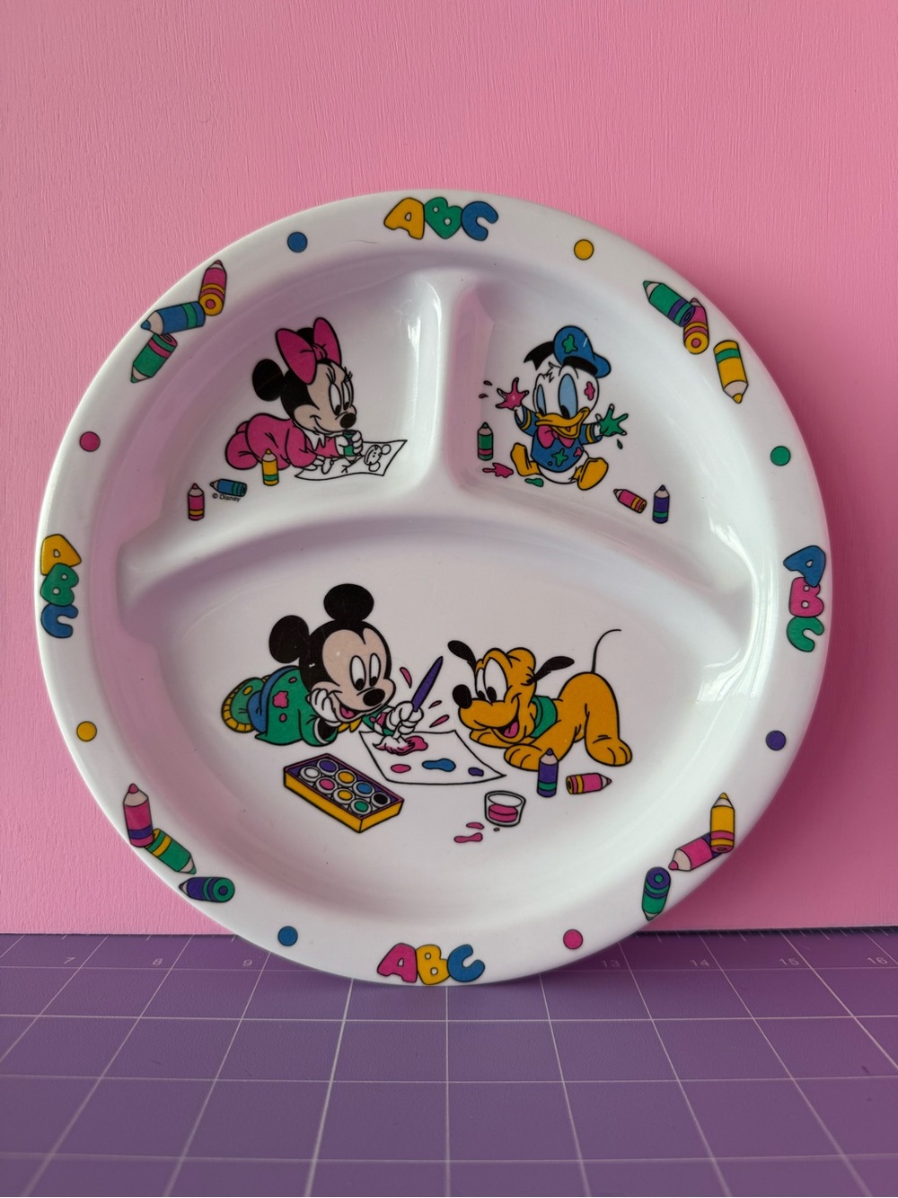 Disney Kids Sectioned Plate with Multicolor Cartoon Characters on White
